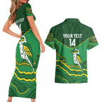 Custom Australia Kookaburras Couples Matching Short Sleeve Bodycon Dress and Hawaiian Shirt Indigenous Art