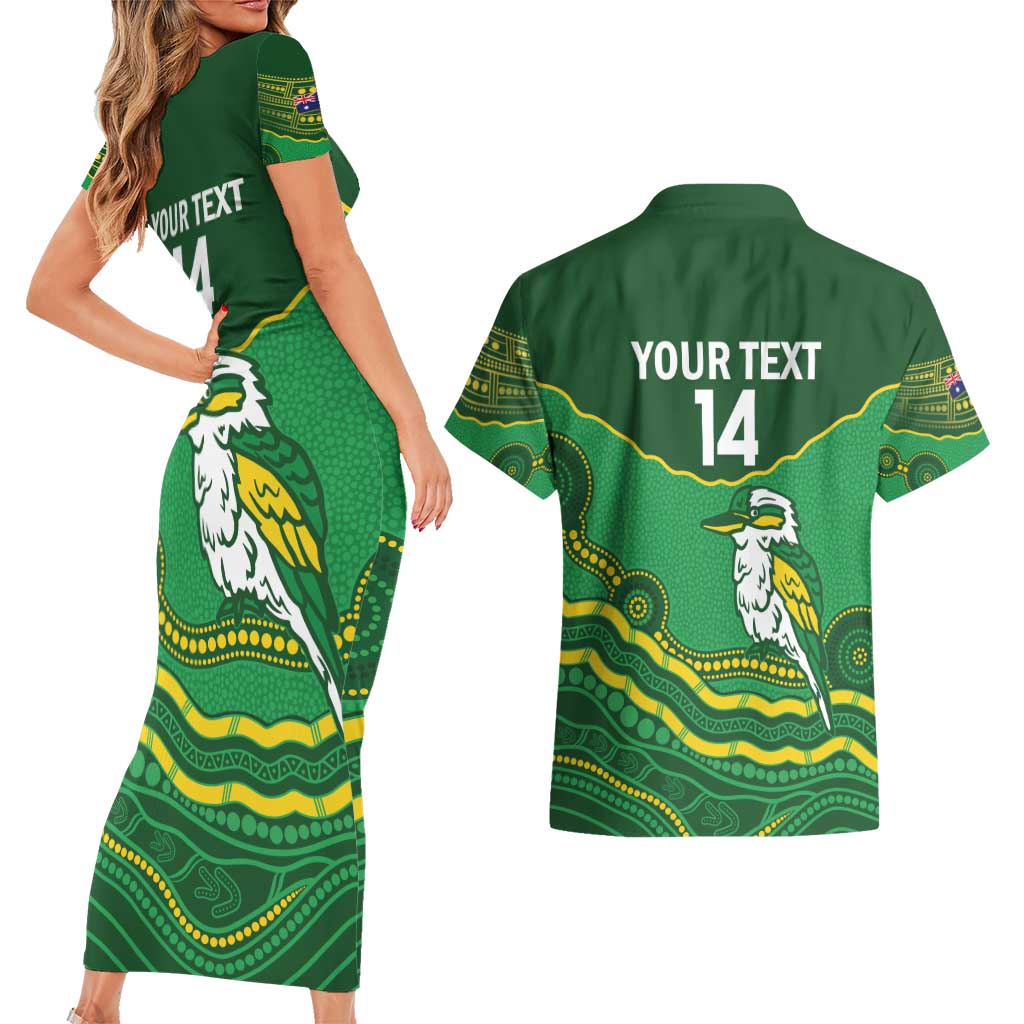 Custom Australia Kookaburras Couples Matching Short Sleeve Bodycon Dress and Hawaiian Shirt Indigenous Art