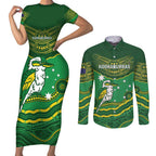 Custom Australia Kookaburras Couples Matching Short Sleeve Bodycon Dress and Long Sleeve Button Shirt Indigenous Art