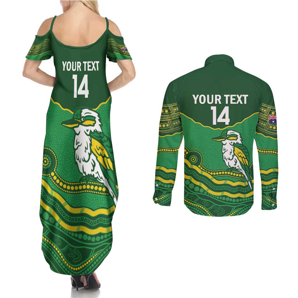 Custom Australia Kookaburras Couples Matching Summer Maxi Dress and Long Sleeve Button Shirt Indigenous Art
