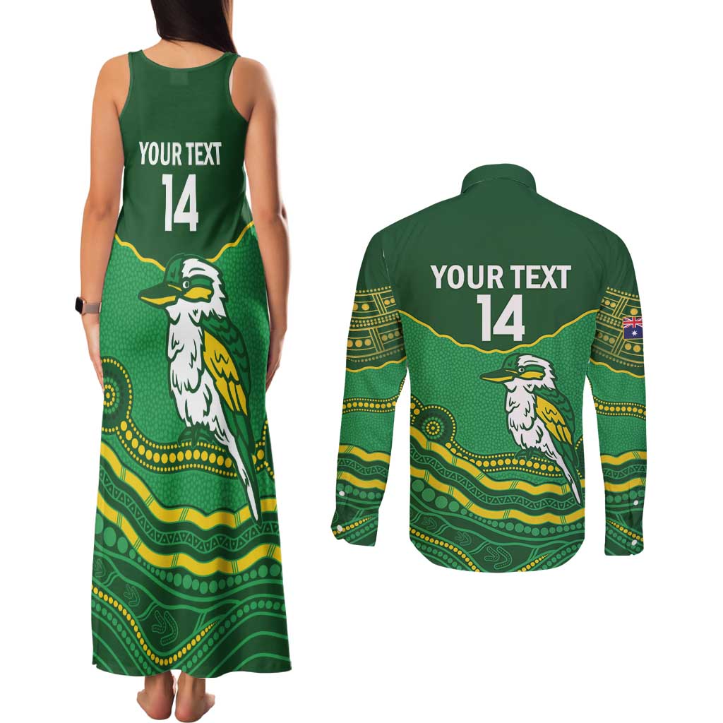 Custom Australia Kookaburras Couples Matching Tank Maxi Dress and Long Sleeve Button Shirt Indigenous Art