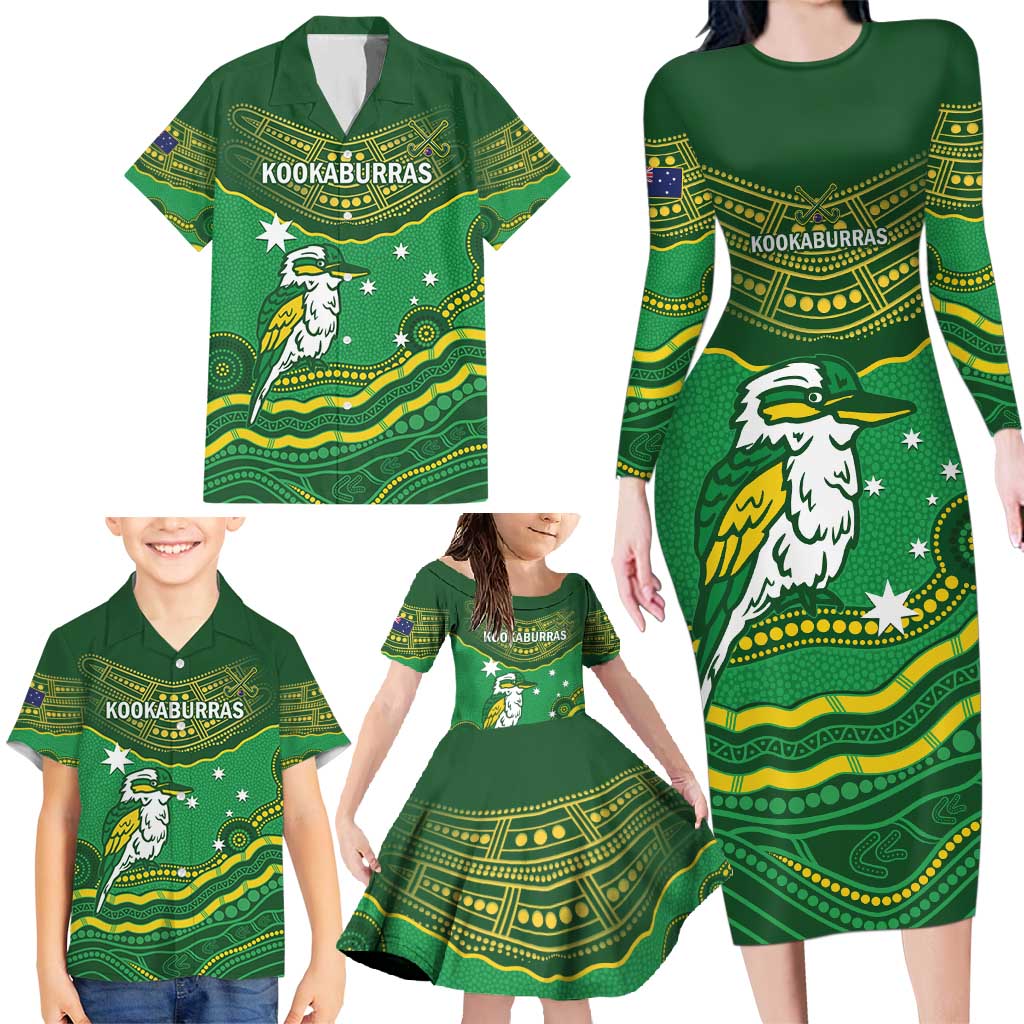 Custom Australia Kookaburras Family Matching Long Sleeve Bodycon Dress and Hawaiian Shirt Indigenous Art