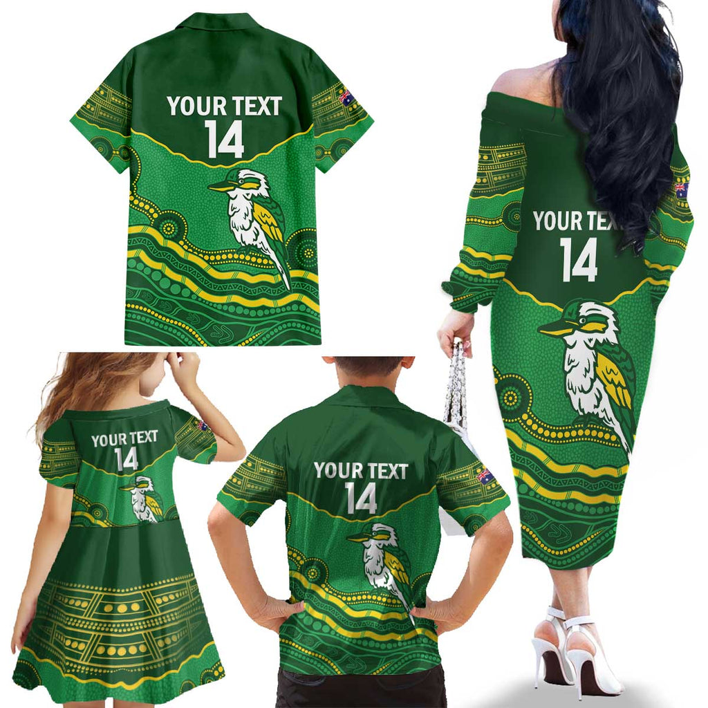 Custom Australia Kookaburras Family Matching Off The Shoulder Long Sleeve Dress and Hawaiian Shirt Indigenous Art