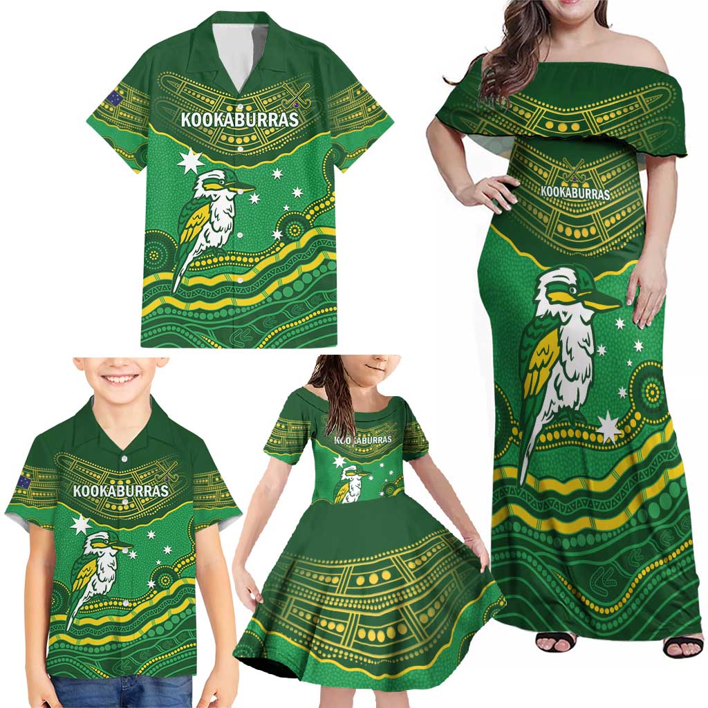 Custom Australia Kookaburras Family Matching Off Shoulder Maxi Dress and Hawaiian Shirt Indigenous Art
