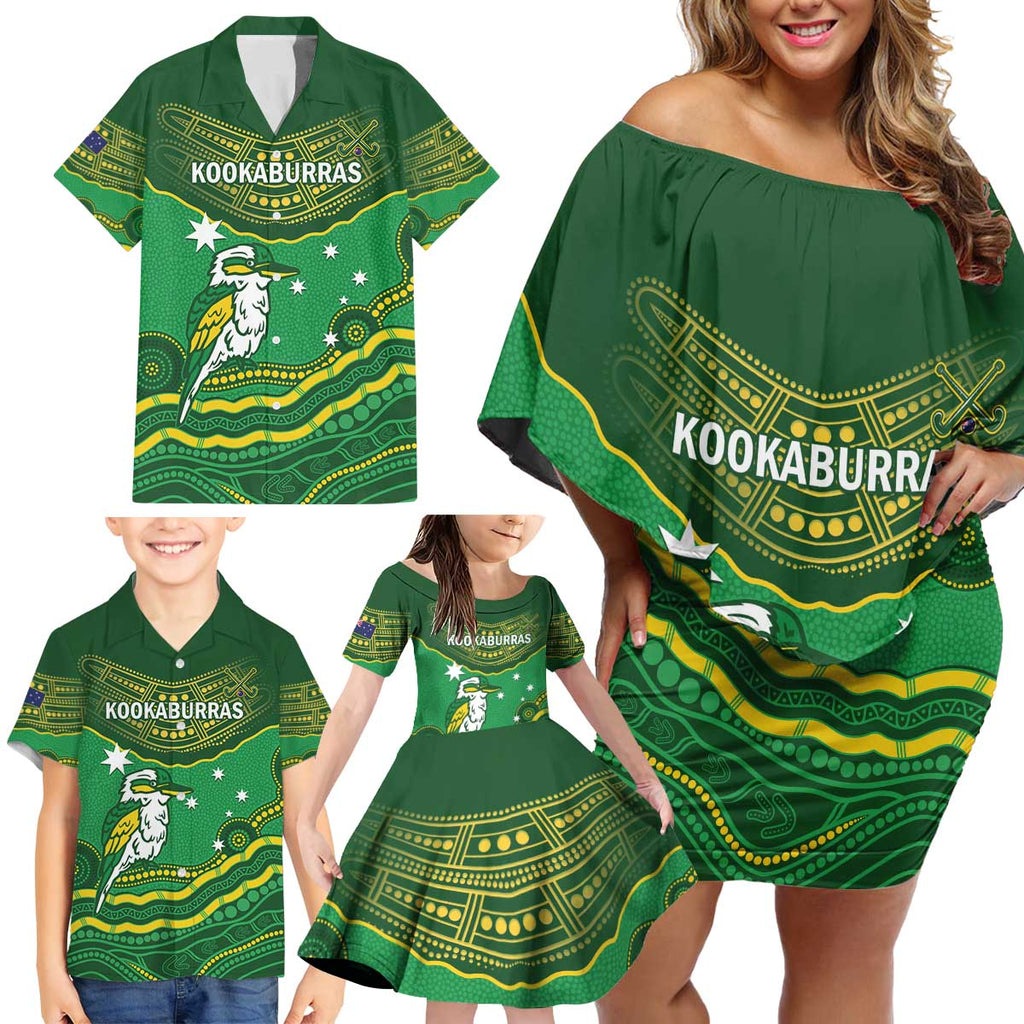 Custom Australia Kookaburras Family Matching Off Shoulder Short Dress and Hawaiian Shirt Indigenous Art