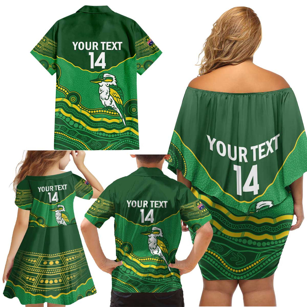 Custom Australia Kookaburras Family Matching Off Shoulder Short Dress and Hawaiian Shirt Indigenous Art
