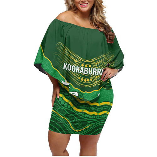 Custom Australia Kookaburras Family Matching Off Shoulder Short Dress and Hawaiian Shirt Indigenous Art
