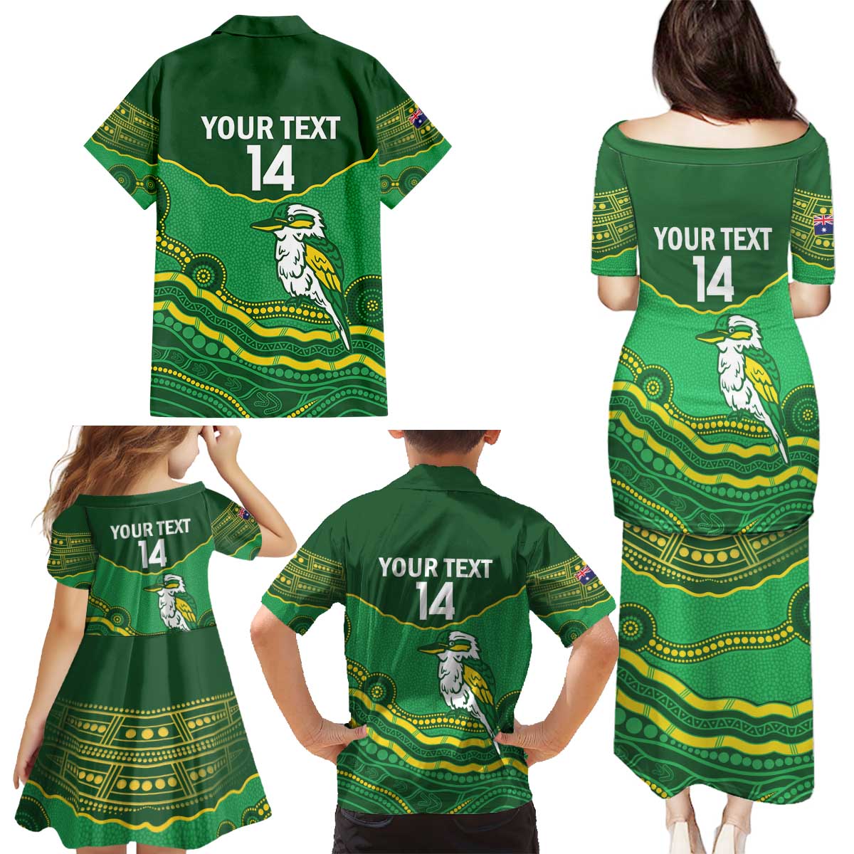 Custom Australia Kookaburras Family Matching Puletasi and Hawaiian Shirt Indigenous Art
