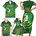 Custom Australia Kookaburras Family Matching Short Sleeve Bodycon Dress and Hawaiian Shirt Indigenous Art
