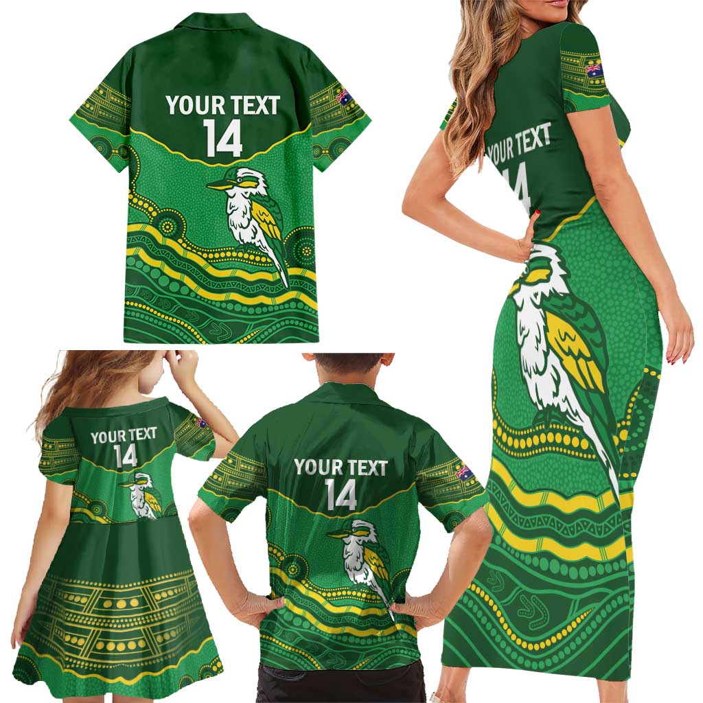Custom Australia Kookaburras Family Matching Short Sleeve Bodycon Dress and Hawaiian Shirt Indigenous Art