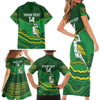 Custom Australia Kookaburras Family Matching Short Sleeve Bodycon Dress and Hawaiian Shirt Indigenous Art