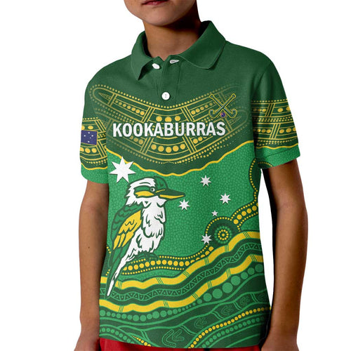 Custom Australia Kookaburras Kid Polo Shirt Indigenous Art