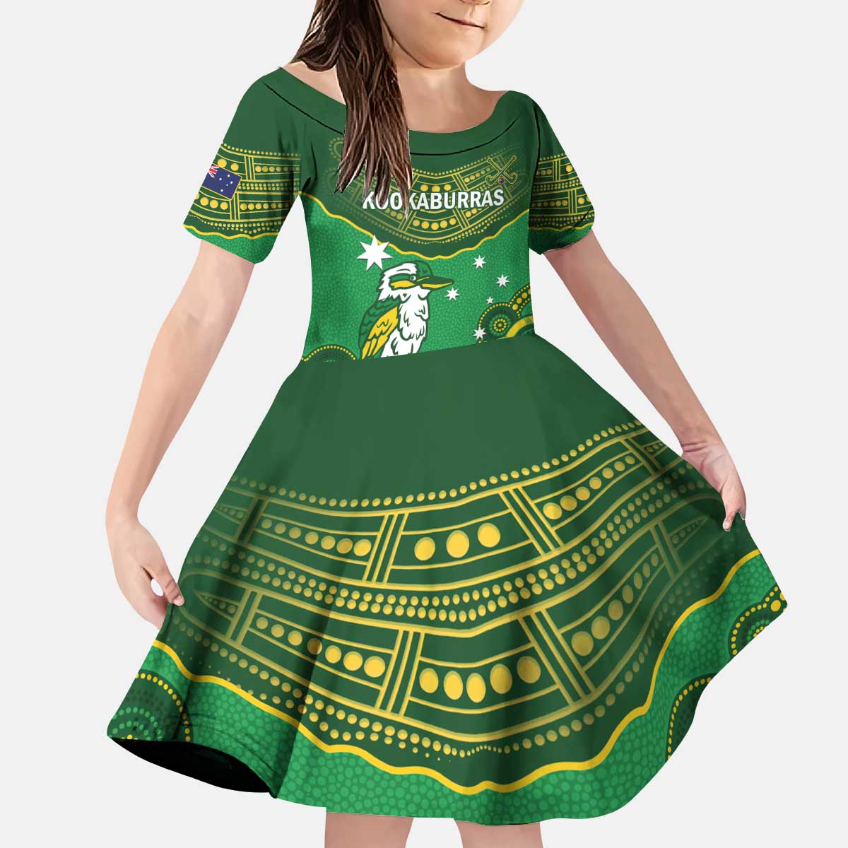 Custom Australia Kookaburras Kid Short Sleeve Dress Indigenous Art