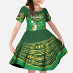 Custom Australia Kookaburras Kid Short Sleeve Dress Indigenous Art