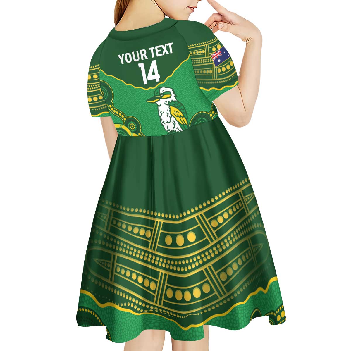 Custom Australia Kookaburras Kid Short Sleeve Dress Indigenous Art