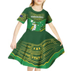 Custom Australia Kookaburras Kid Short Sleeve Dress Indigenous Art