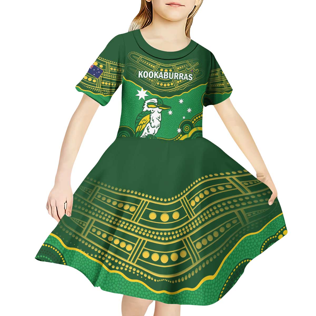 Custom Australia Kookaburras Kid Short Sleeve Dress Indigenous Art