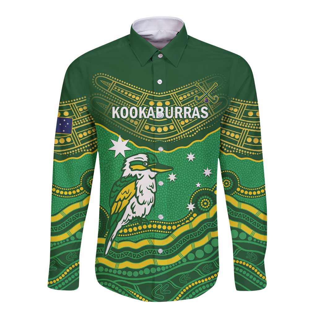 Custom Australia Kookaburras Long Sleeve Button Shirt Indigenous Art
