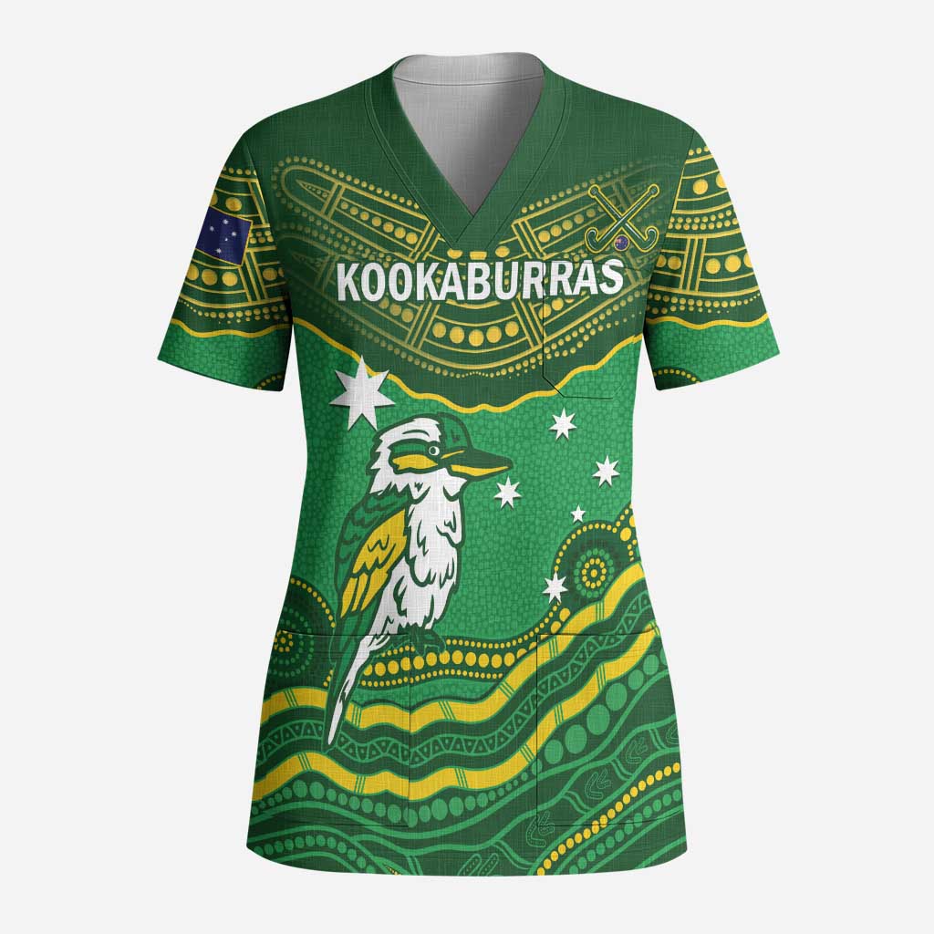 Custom Australia Kookaburras Scrub Top Indigenous Art - Aussie Hoodie