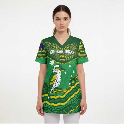 Custom Australia Kookaburras Scrub Top Indigenous Art - Aussie Hoodie