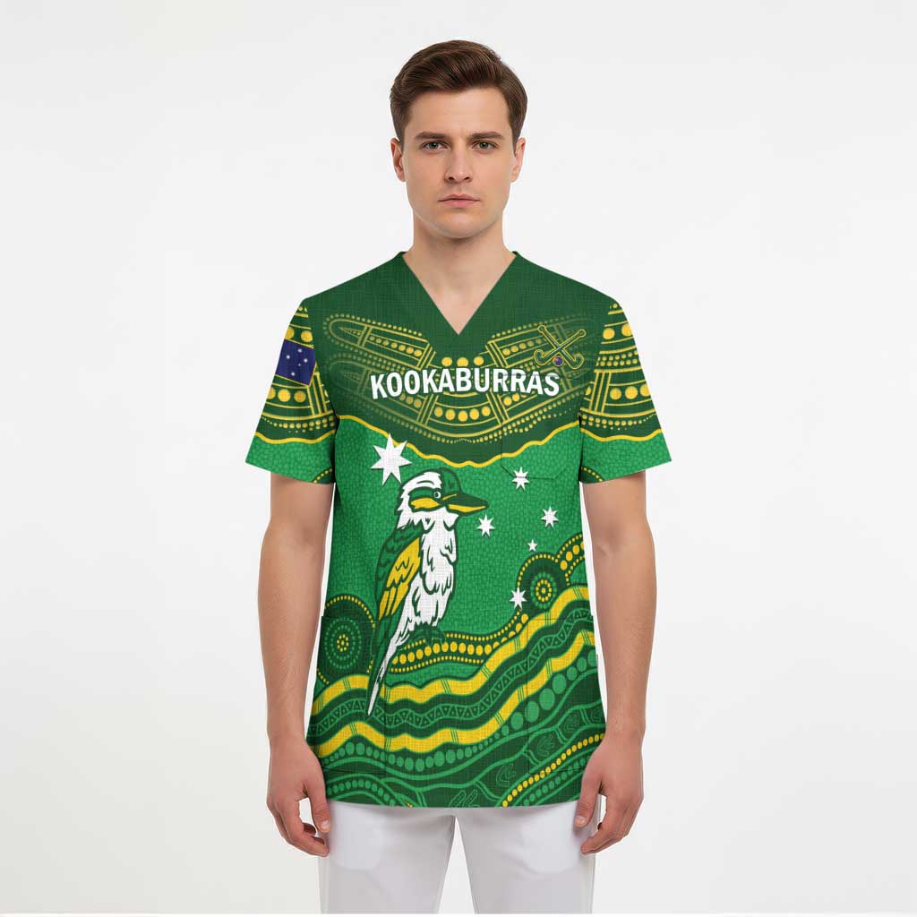 Custom Australia Kookaburras Scrub Top Indigenous Art - Aussie Hoodie