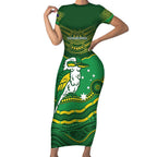 Custom Australia Kookaburras Short Sleeve Bodycon Dress Indigenous Art
