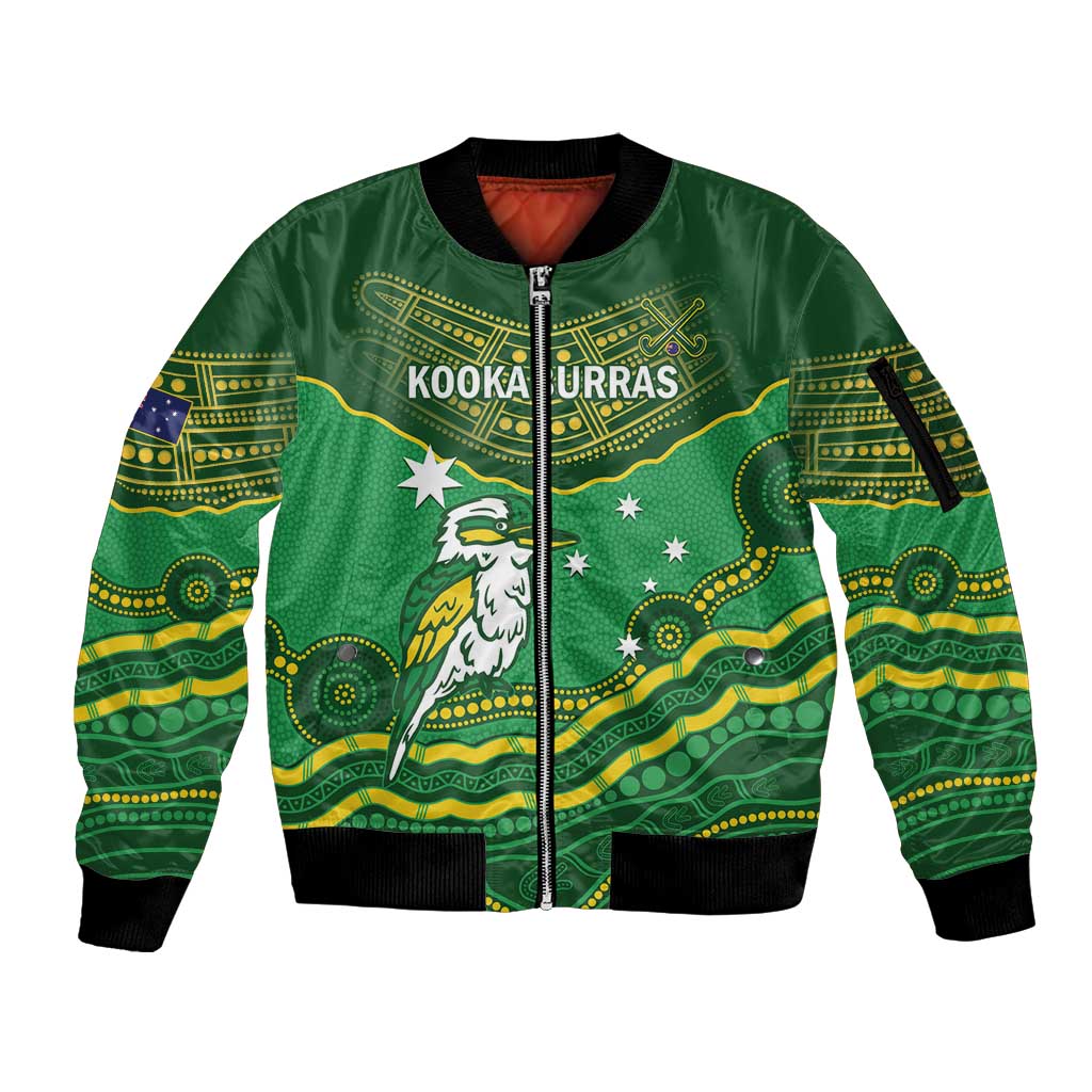 Custom Australia Kookaburras Sleeve Zip Bomber Jacket Indigenous Art