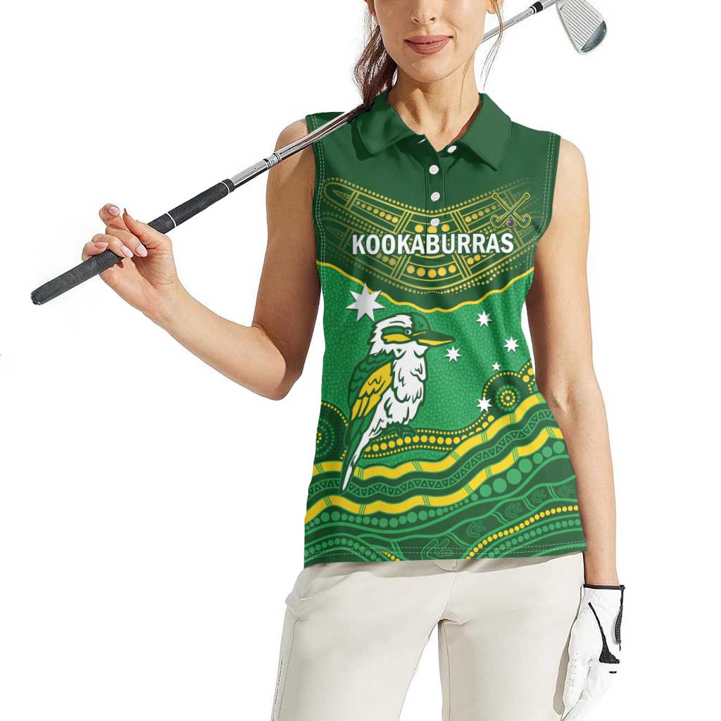 Custom Australia Kookaburras Women Sleeveless Polo Shirt Indigenous Art