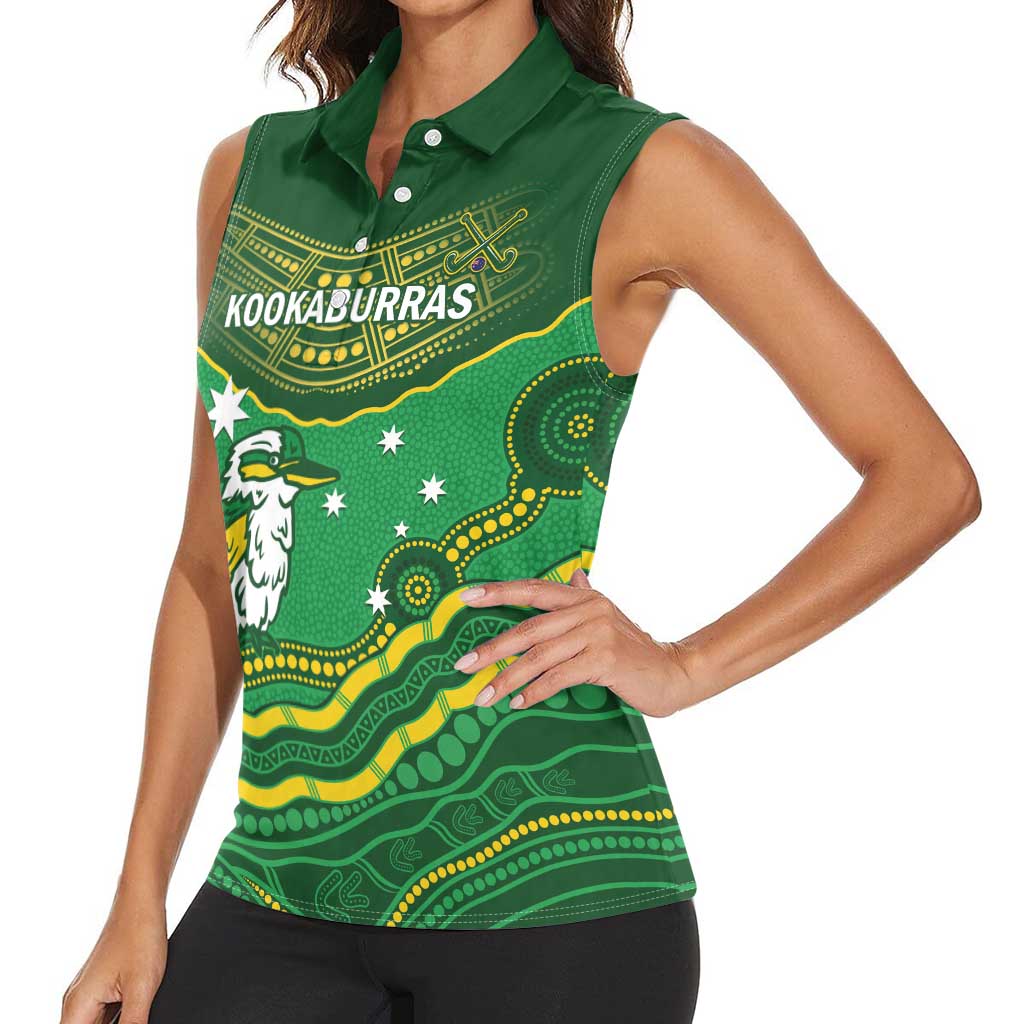 Custom Australia Kookaburras Women Sleeveless Polo Shirt Indigenous Art