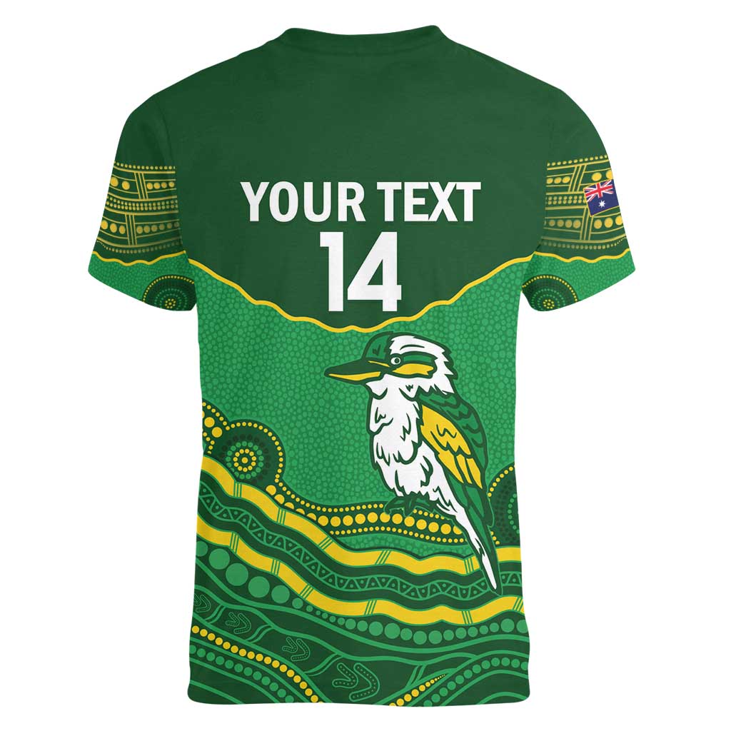 Custom Australia Kookaburras Women V-Neck T-Shirt Indigenous Art