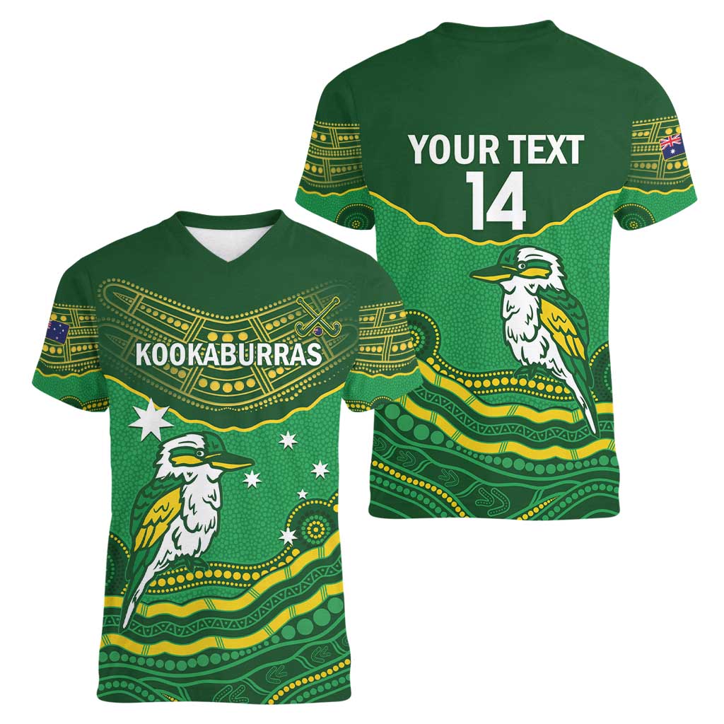 Custom Australia Kookaburras Women V-Neck T-Shirt Indigenous Art