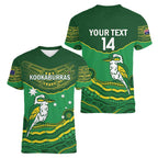 Custom Australia Kookaburras Women V-Neck T-Shirt Indigenous Art
