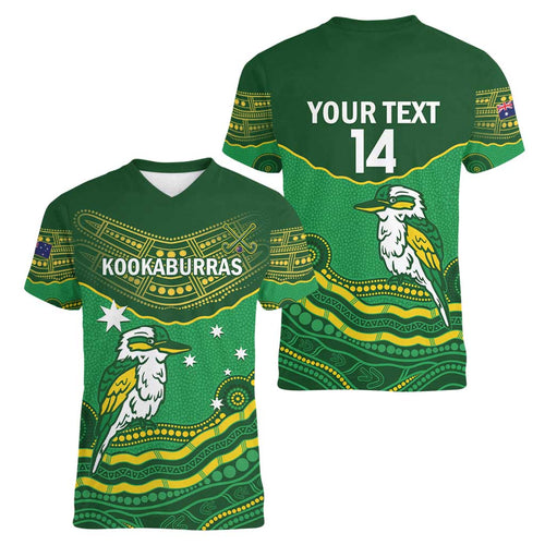 Custom Australia Kookaburras Women V-Neck T-Shirt Indigenous Art