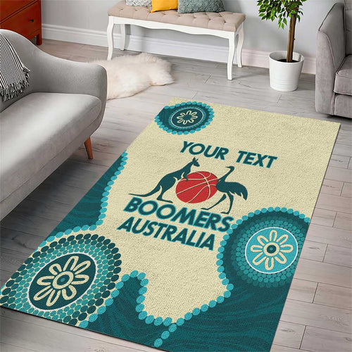 Custom Australia Boomers Area Rug Aboriginal With Marble Pattern - Cyan