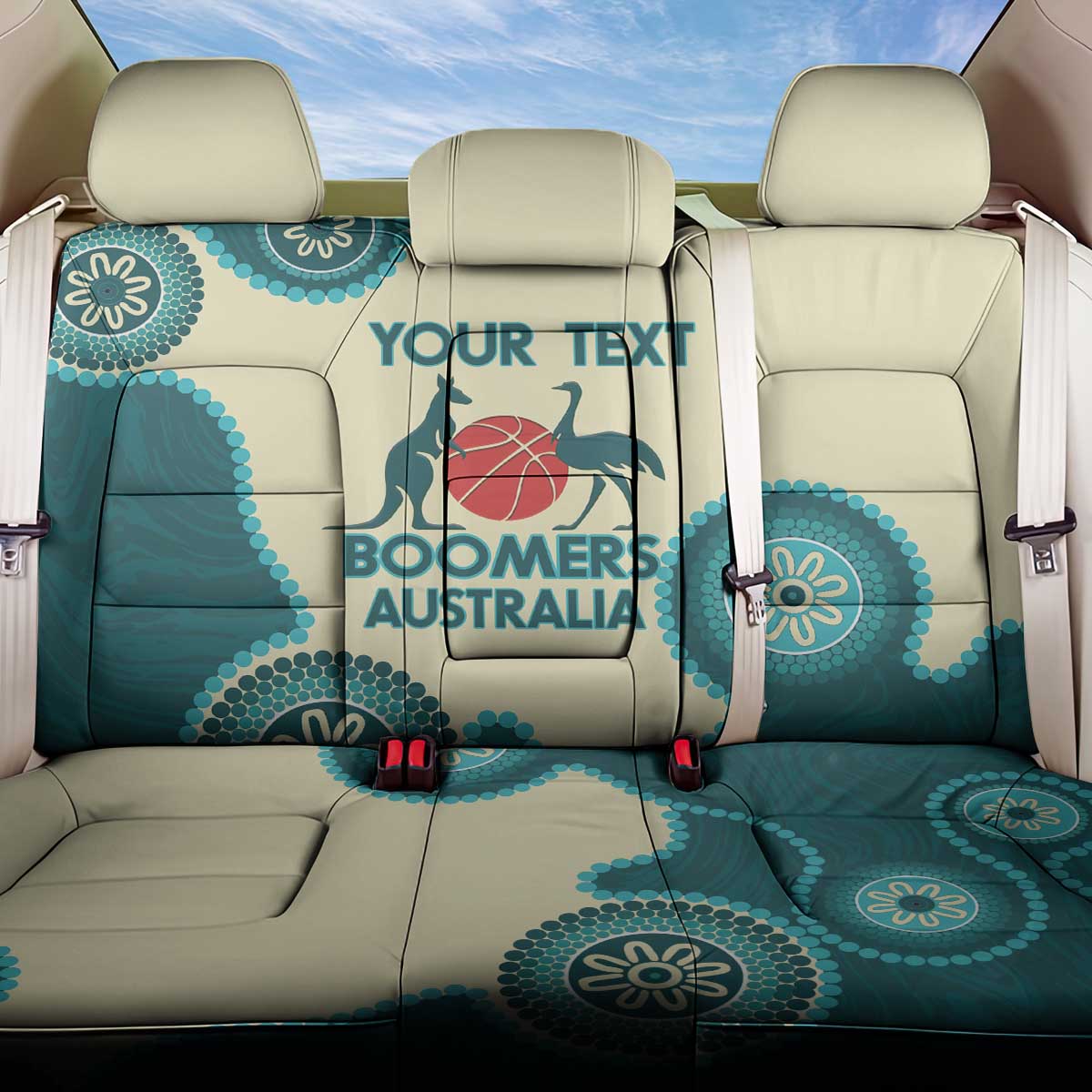 Custom Australia Boomers Back Car Seat Cover Aboriginal With Marble Pattern - Cyan