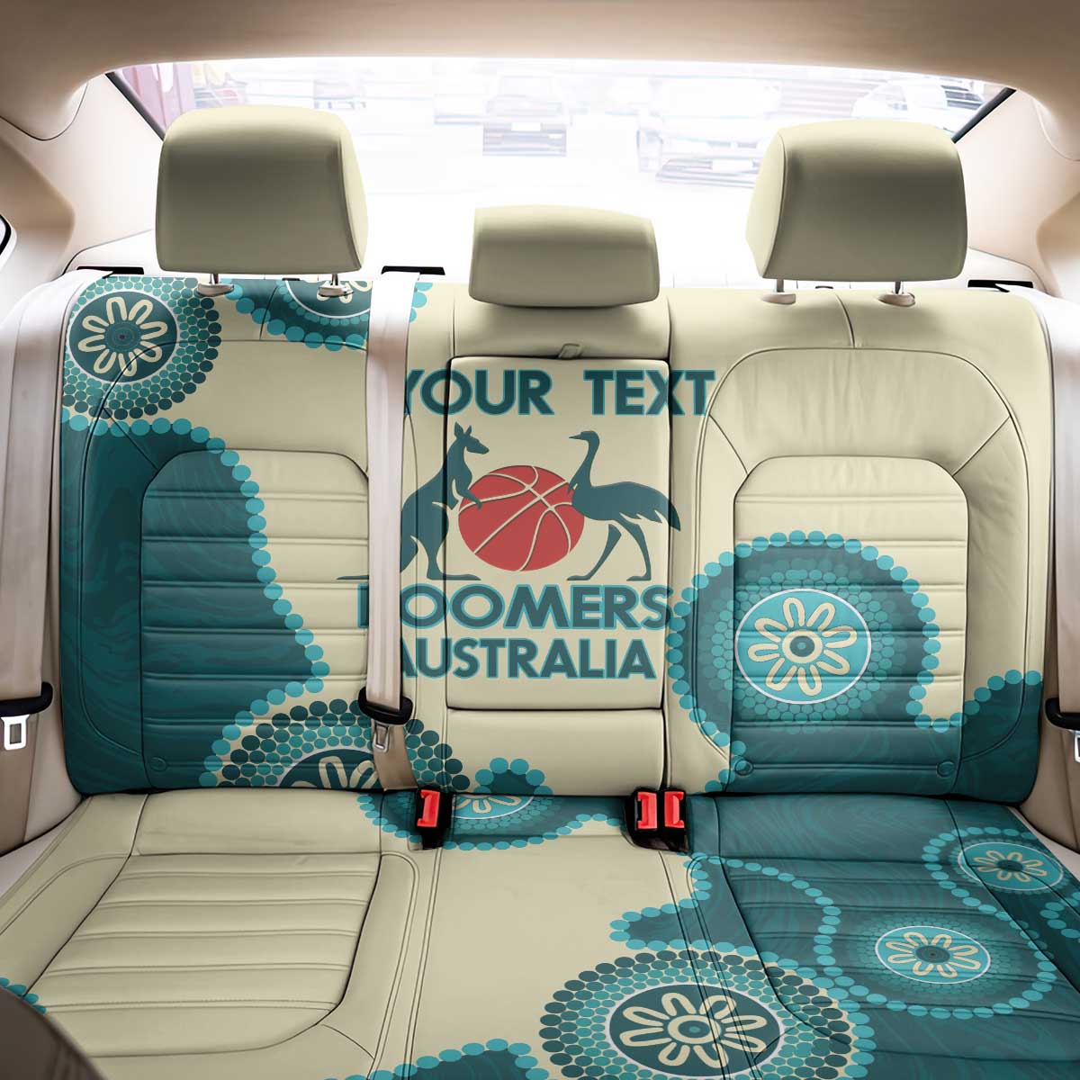 Custom Australia Boomers Back Car Seat Cover Aboriginal With Marble Pattern - Cyan