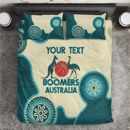 Custom Australia Boomers Bedding Set Aboriginal With Marble Pattern - Cyan