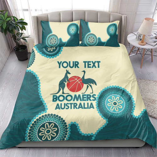 Custom Australia Boomers Bedding Set Aboriginal With Marble Pattern - Cyan