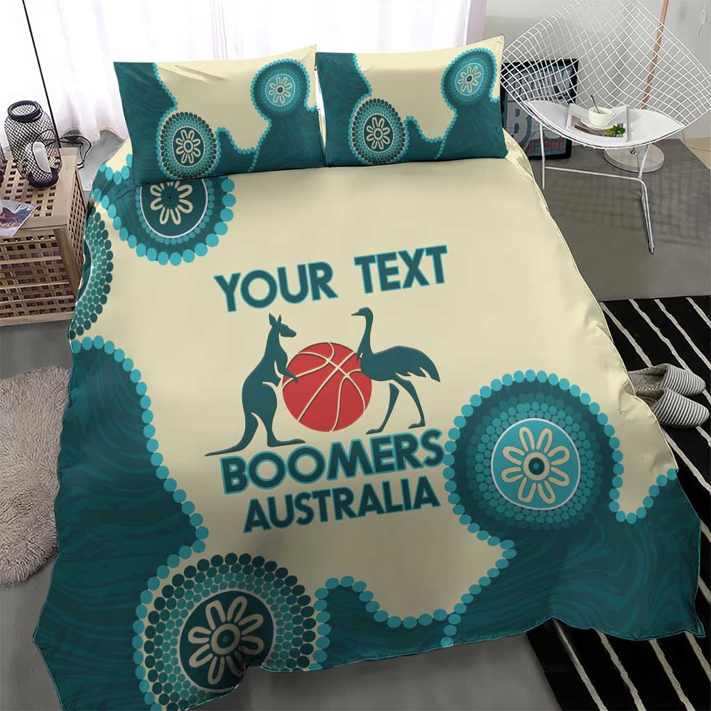 Custom Australia Boomers Bedding Set Aboriginal With Marble Pattern - Cyan