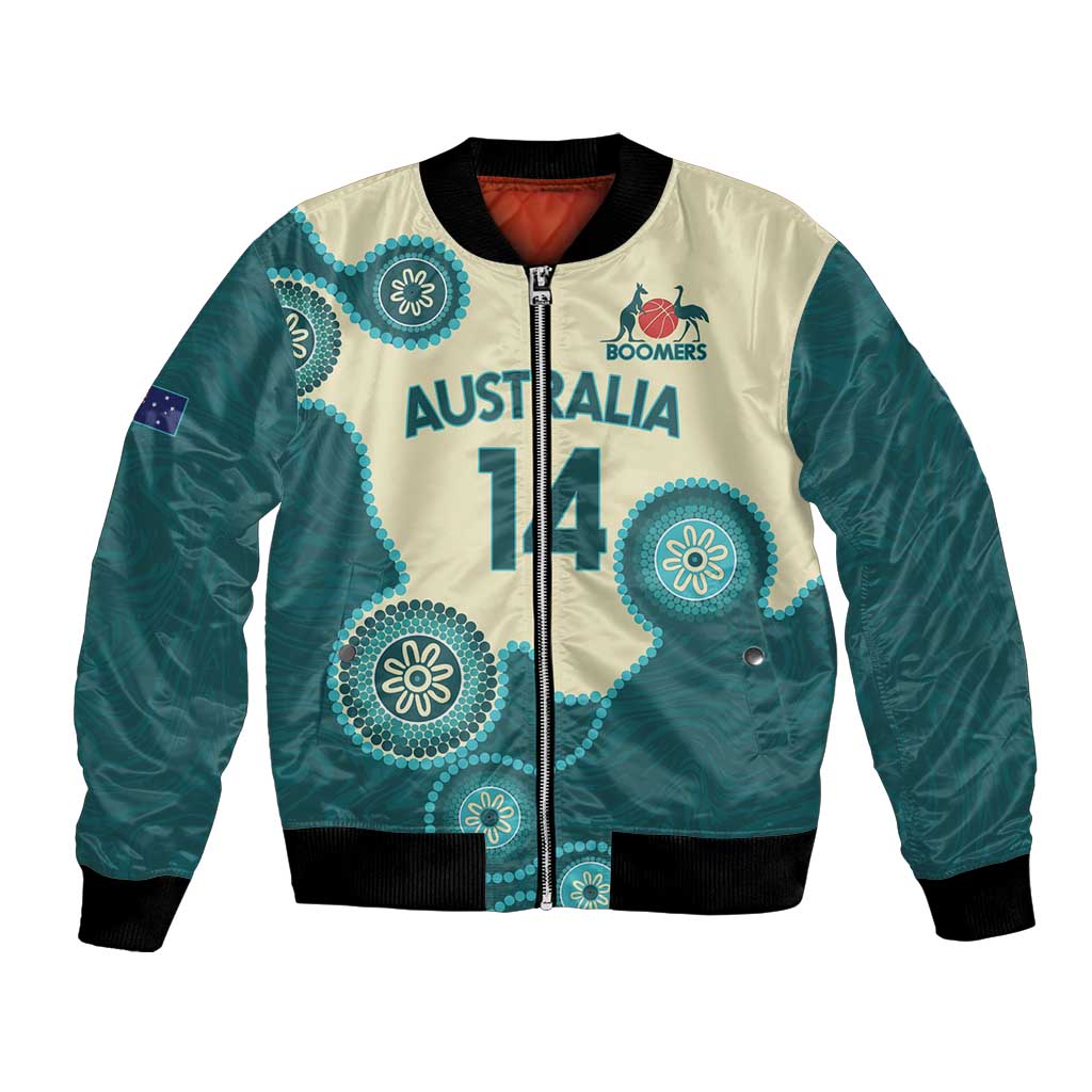 Custom Australia Boomers Bomber Jacket Aboriginal With Marble Pattern - Cyan