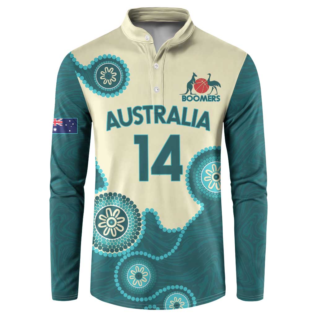 Custom Australia Boomers Button Sweatshirt Aboriginal With Marble Pattern - Cyan