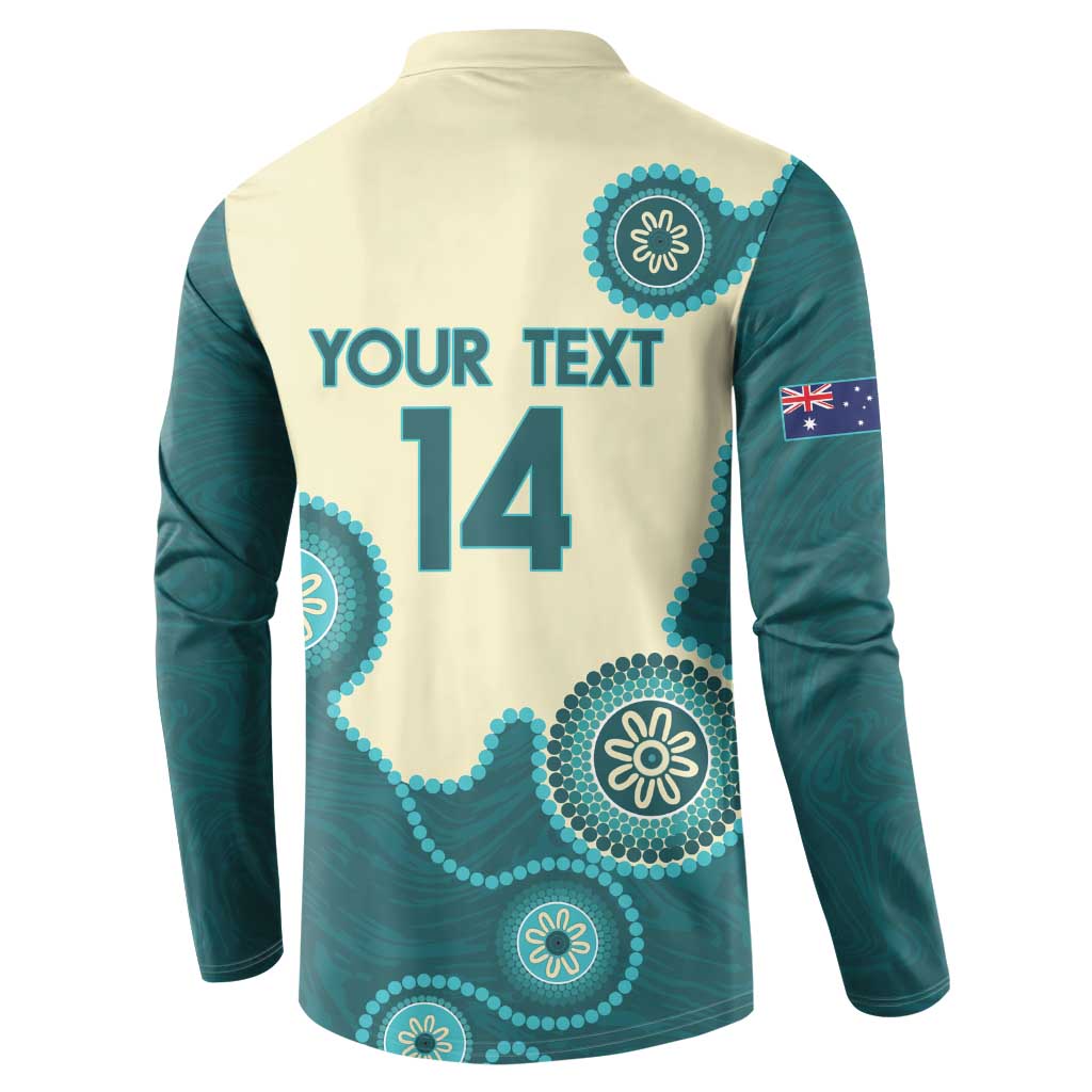 Custom Australia Boomers Button Sweatshirt Aboriginal With Marble Pattern - Cyan