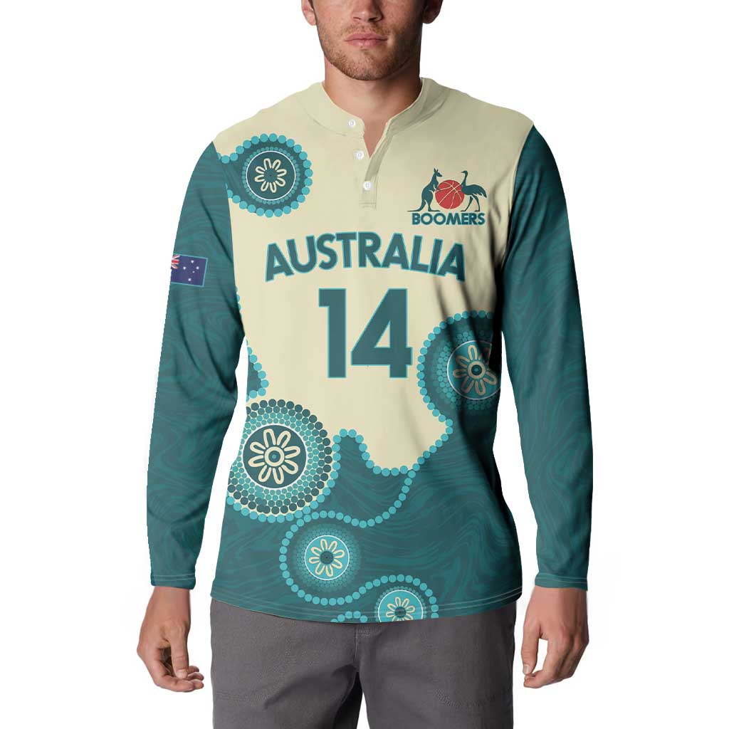Custom Australia Boomers Button Sweatshirt Aboriginal With Marble Pattern - Cyan