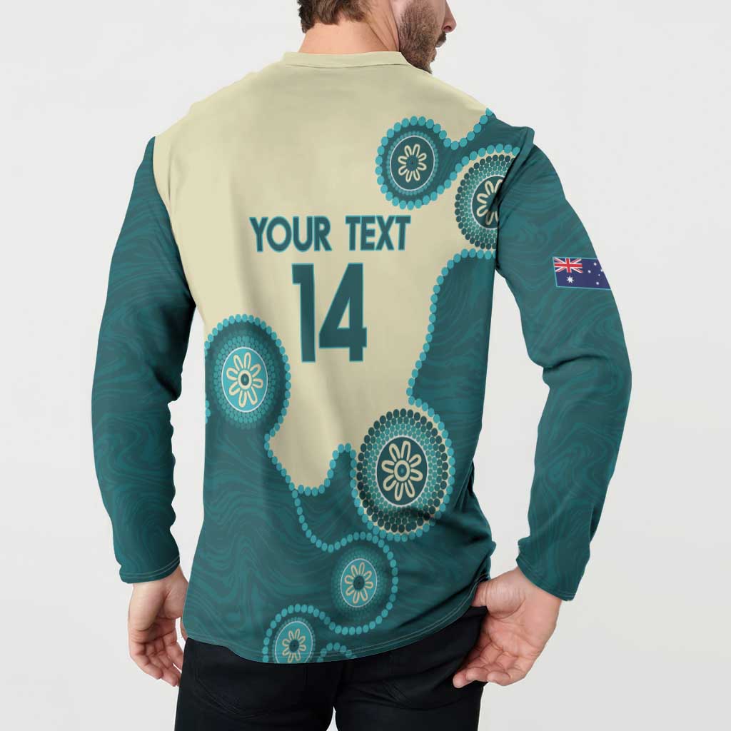Custom Australia Boomers Button Sweatshirt Aboriginal With Marble Pattern - Cyan