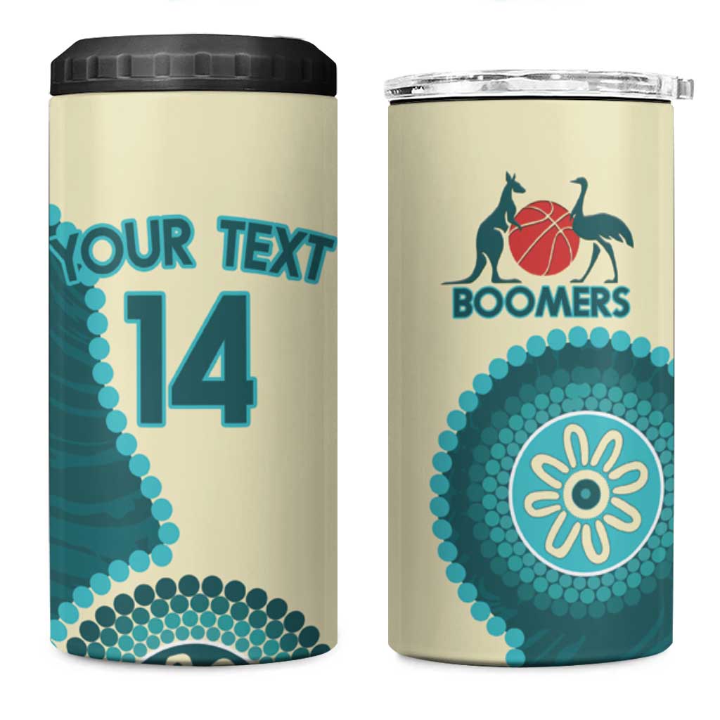 Custom Australia Boomers 4 in 1 Can Cooler Tumbler Aboriginal With Marble Pattern - Cyan