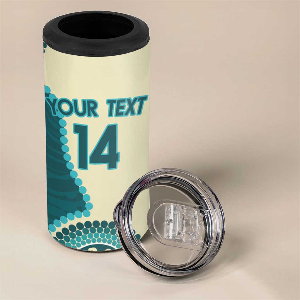 Custom Australia Boomers 4 in 1 Can Cooler Tumbler Aboriginal With Marble Pattern - Cyan