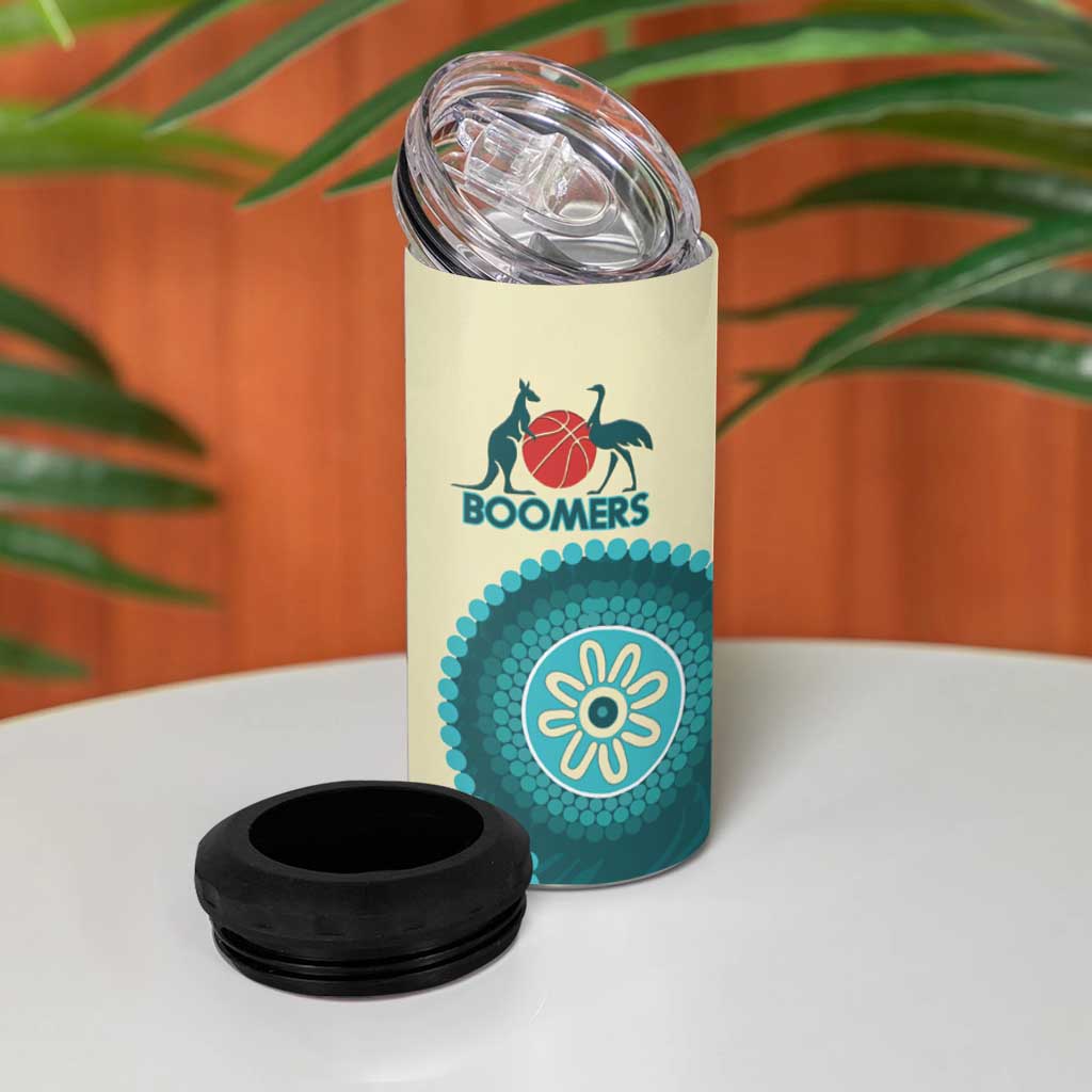 Custom Australia Boomers 4 in 1 Can Cooler Tumbler Aboriginal With Marble Pattern - Cyan