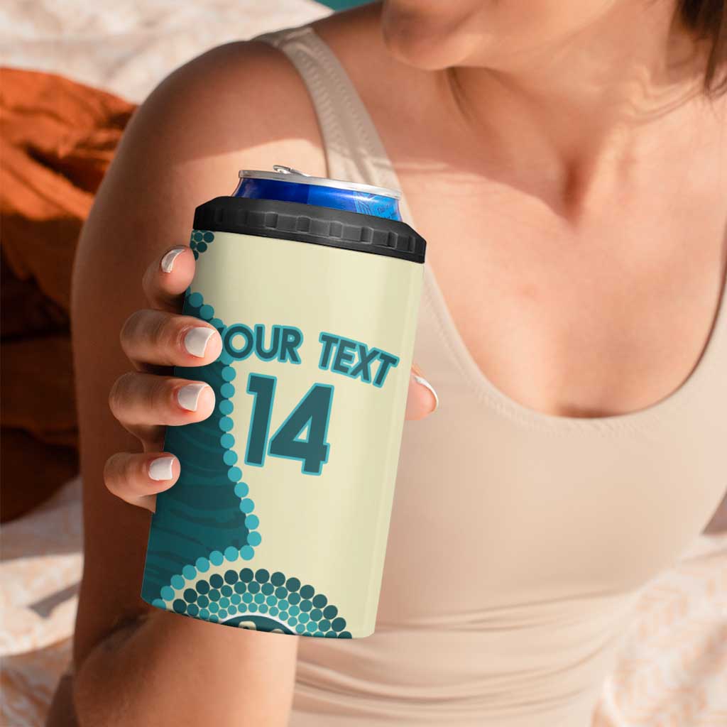 Custom Australia Boomers 4 in 1 Can Cooler Tumbler Aboriginal With Marble Pattern - Cyan