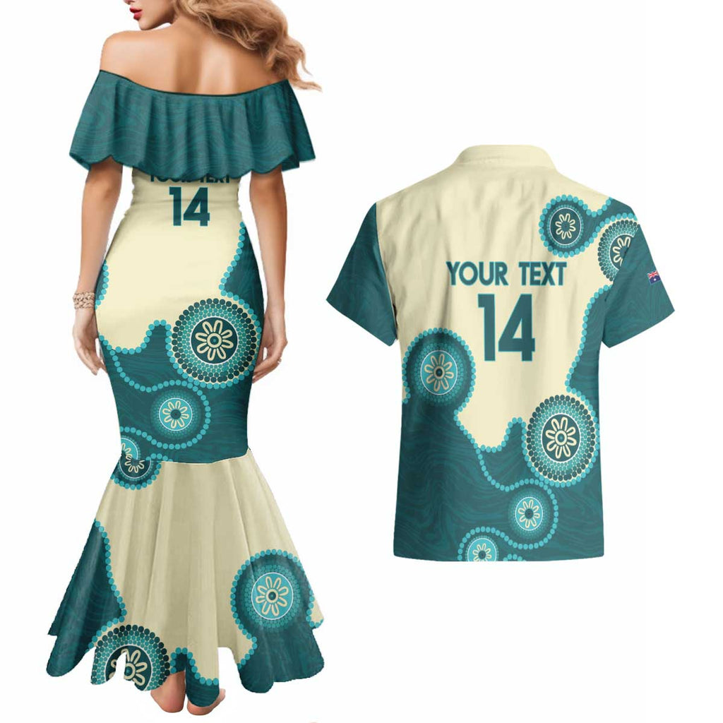 Custom Australia Boomers Couples Matching Mermaid Dress and Hawaiian Shirt Aboriginal With Marble Pattern - Cyan
