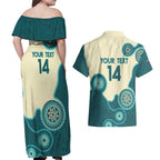 Custom Australia Boomers Couples Matching Off Shoulder Maxi Dress and Hawaiian Shirt Aboriginal With Marble Pattern - Cyan